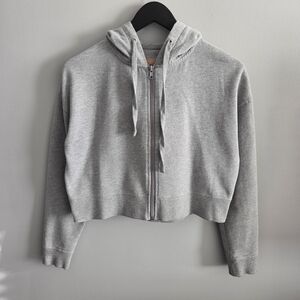 Harlow Grey Full-Zip Cropped Hoodie - Size Medium